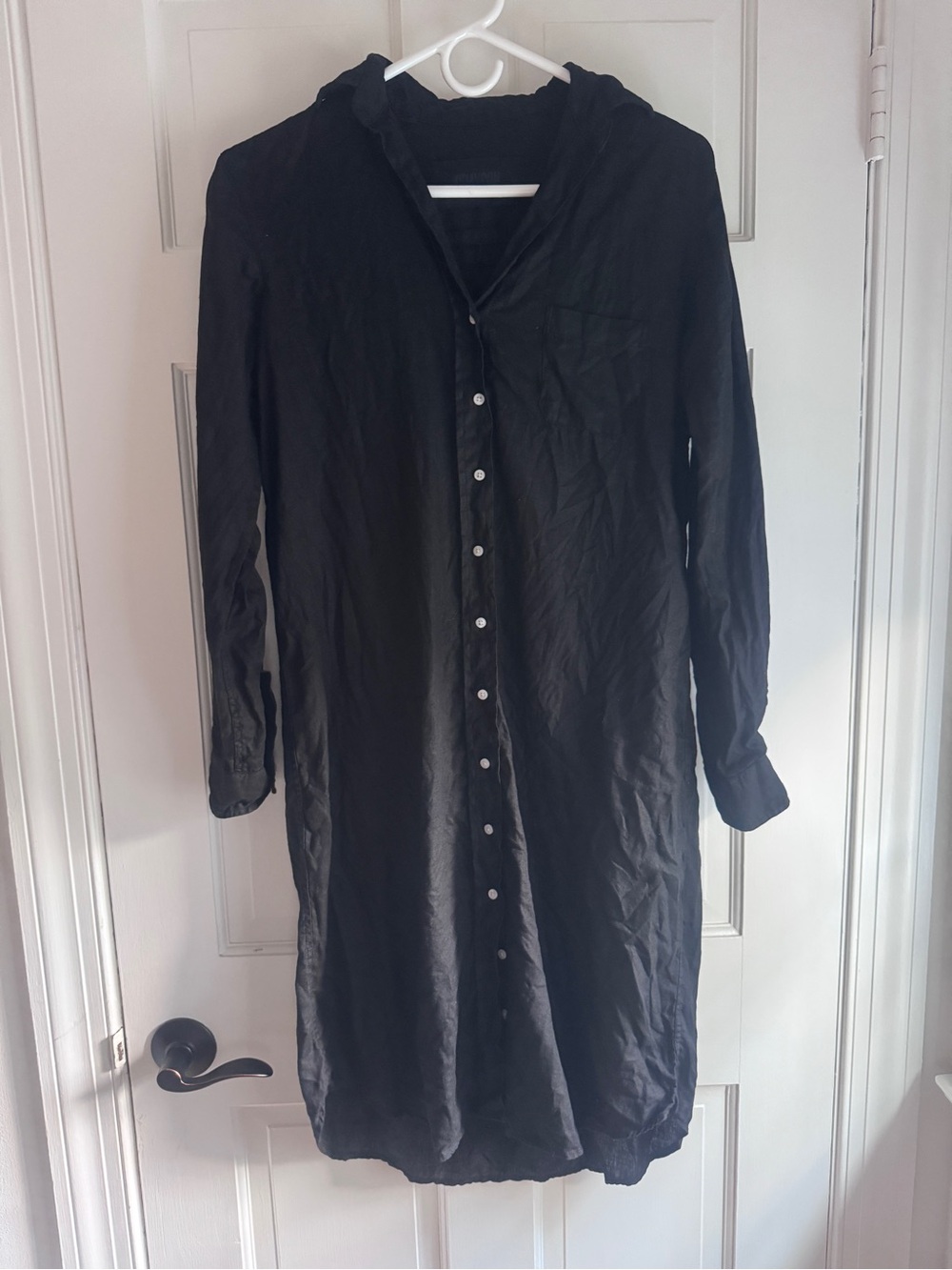 Grayson The Hero Black 100% Linen Button Front Shirt Midi Dress XS